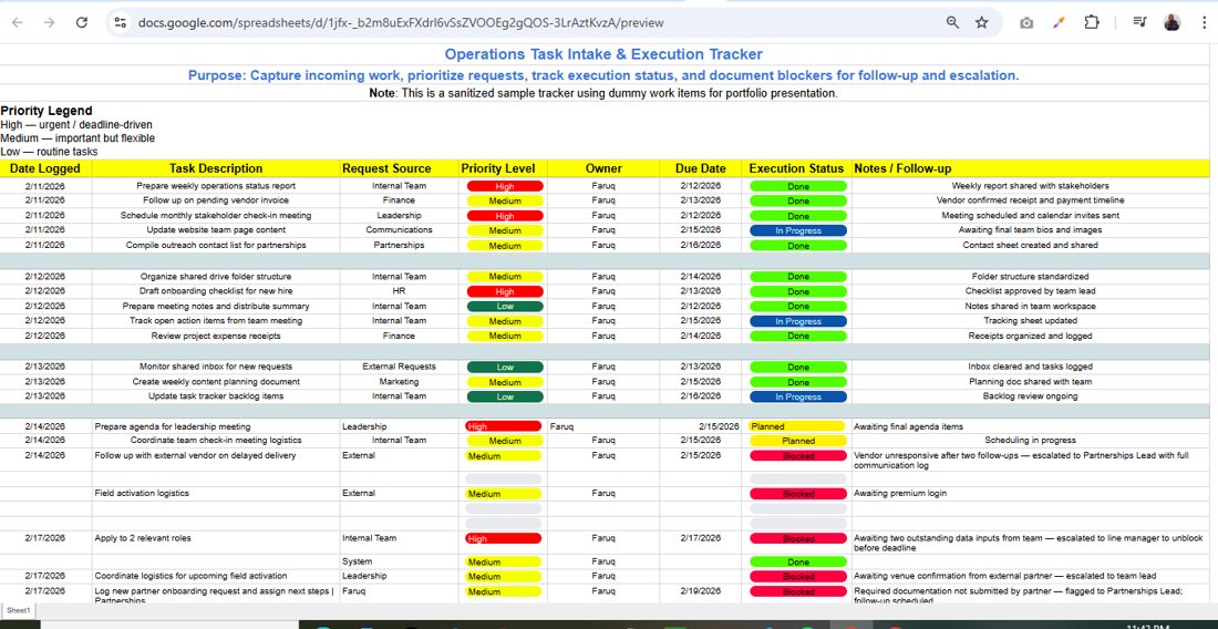 Operations Task Intake & Execution Tracker, image 1