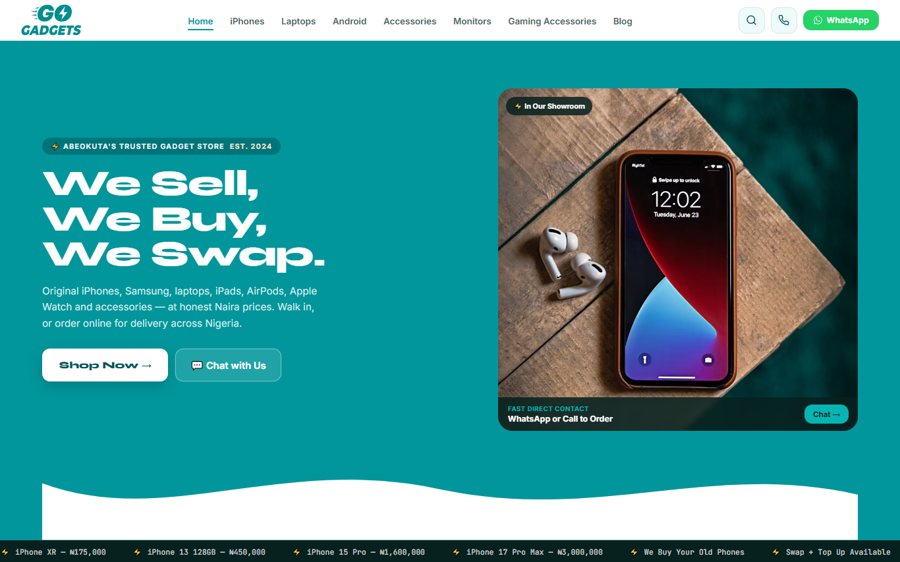 GoGadgets homepage